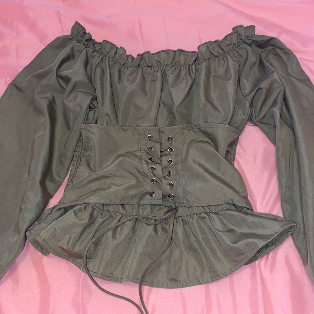 Off Shoulder Lace Up Peplum Top